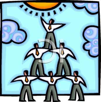 人们站在金字塔上的动画，最上面的人伸手去拿太阳, 展示了我们共同努力的可能性.